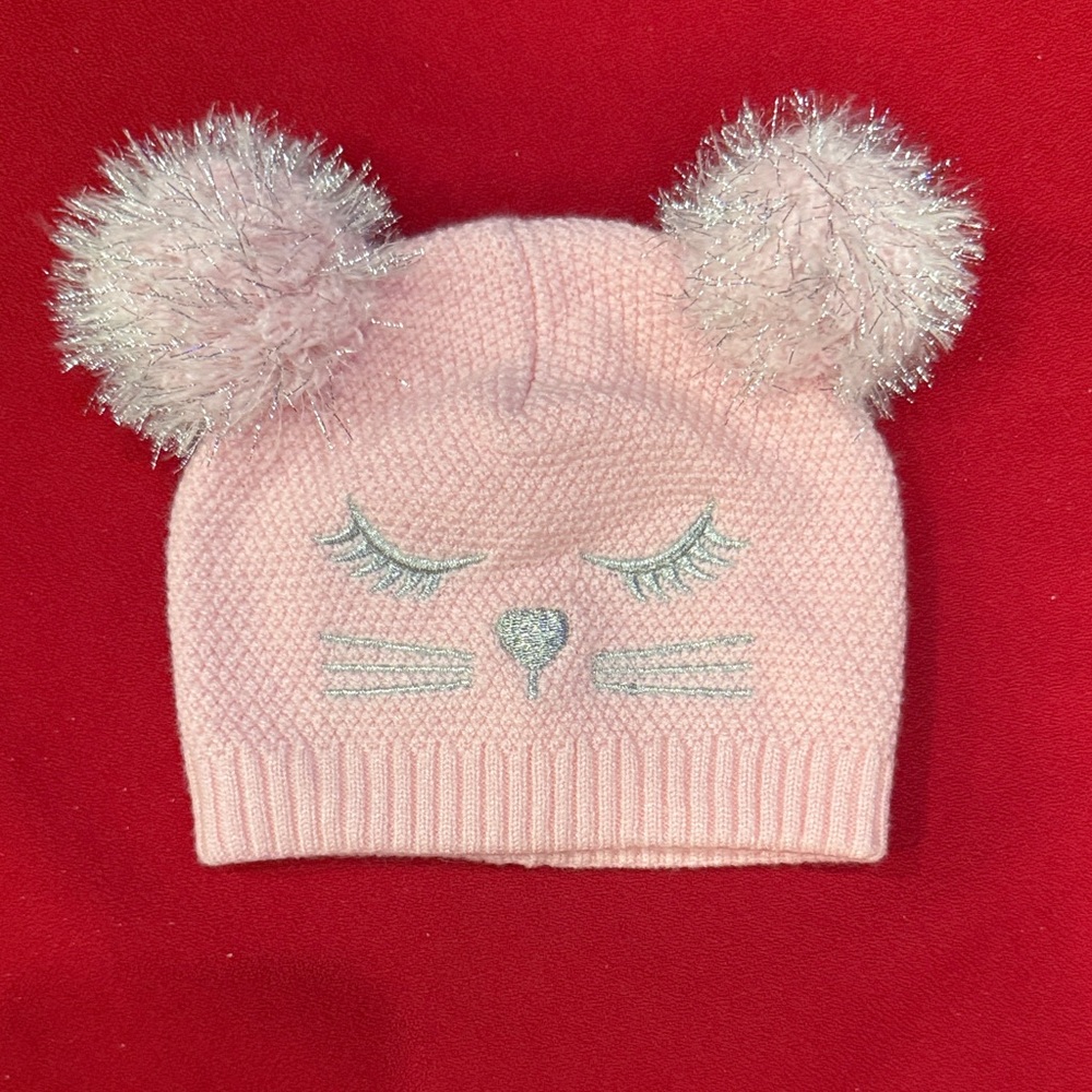 Source Unknown Pink Knit Hat with Pom Poms